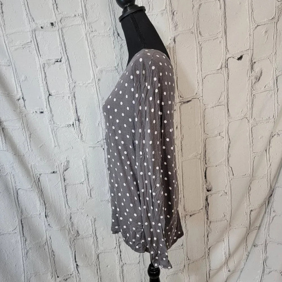 Zara Basic‎ Long Sleeve T-Shirt Gray White Polka Dot Zipper Back Pullover Tee M - Picture 4 of 9